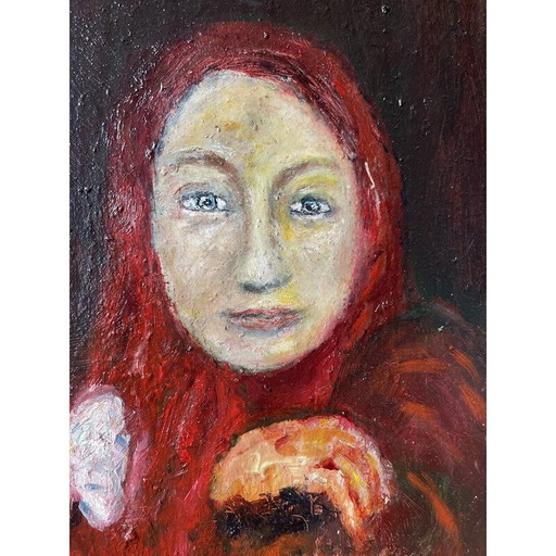 Óleo vintage sobre lienzo "El abrazo" de Elodie Huré