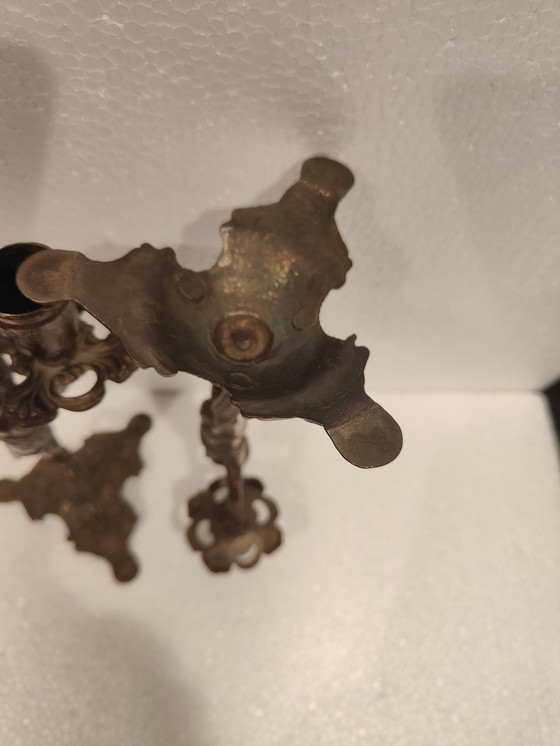 Image 1 of Vintage Solid Bronze Boy Candlestick Set Of Two