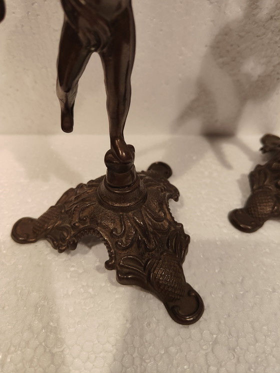 Image 1 of Vintage Solid Bronze Boy Candlestick Set Of Two