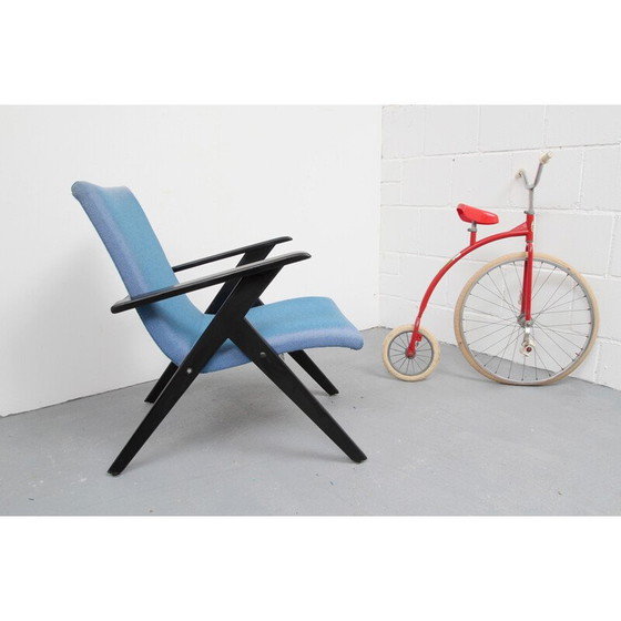 Image 1 of Poltrona vintage in legno nero e tessuto blu - anni '50