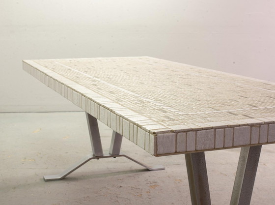 Image 1 of Large White Mid-Century Design Ceramic Tiles Coffee Table on Chrome Base in Style of Denisco