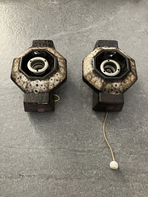 Pan Leuchten Vintage Brutalist Ceramic Wall Lights Set!