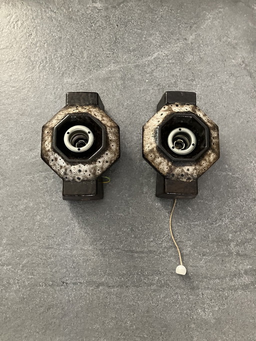 Pan Leuchten Vintage Brutalist Ceramic Wall Lights Set!