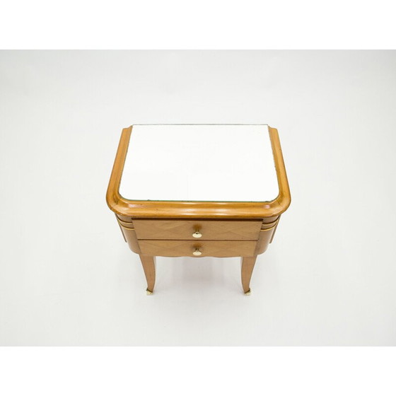 Image 1 of Coppia di comodini vintage in ottone e sicomoro con specchio di Jean Pascaud, anni '40