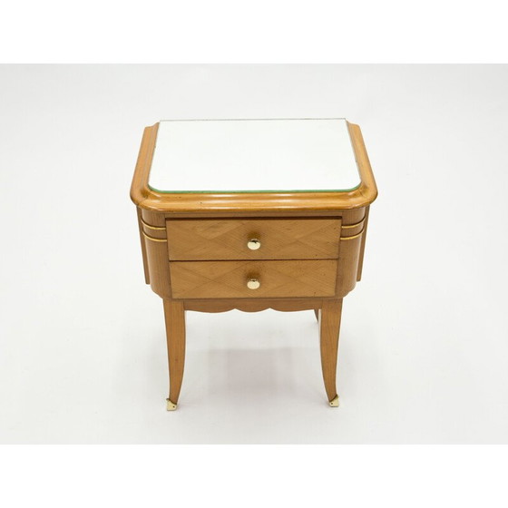 Image 1 of Coppia di comodini vintage in ottone e sicomoro con specchio di Jean Pascaud, anni '40