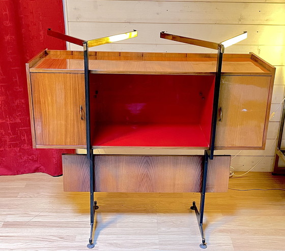 Image 1 of Mid 20Th Century Mid-Century Rosewood Bar& Two Stools, Luigi Scremin, Italy