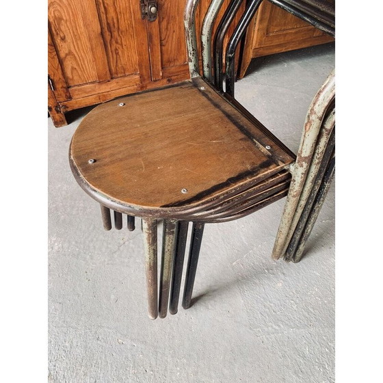 Image 1 of Pair of vintage stacking chairs by René Herbst for Mobilor, 1950