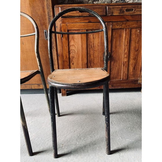 Image 1 of Pair of vintage stacking chairs by René Herbst for Mobilor, 1950