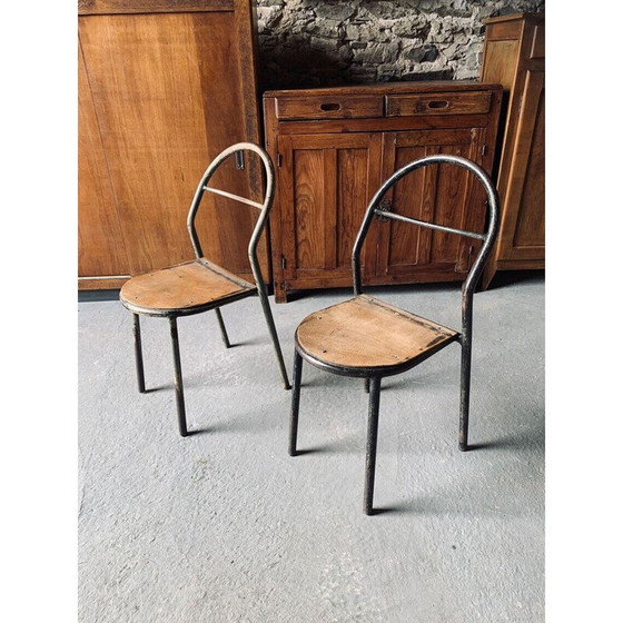 Image 1 of Pair of vintage stacking chairs by René Herbst for Mobilor, 1950