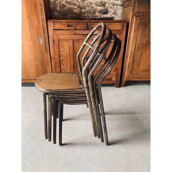 Image 1 of Pair of vintage stacking chairs by René Herbst for Mobilor, 1950