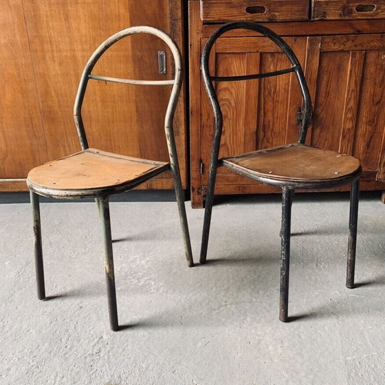 Image 1 of Pair of vintage stacking chairs by René Herbst for Mobilor, 1950