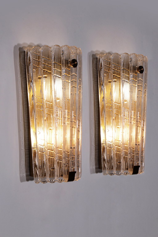 Orrefors Design XXL Wall Lights by Carl Fagerlund glass and brass, 1960s