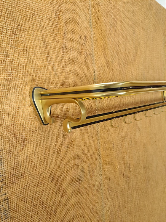 Image 1 of Train Coat Rack Gold Color With Hooks And Shelf, No. 3, Wall Coat Rack