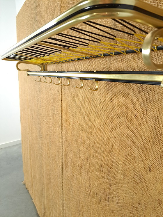 Image 1 of Train Coat Rack Gold Color With Hooks And Shelf, No. 3, Wall Coat Rack