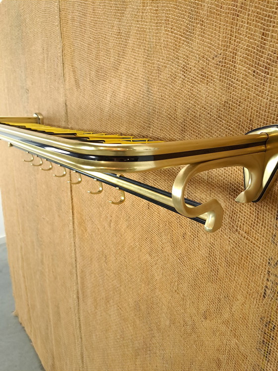 Image 1 of Train Coat Rack Gold Color With Hooks And Shelf, No. 3, Wall Coat Rack