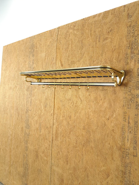 Image 1 of Train Coat Rack Gold Color With Hooks And Shelf, No. 3, Wall Coat Rack