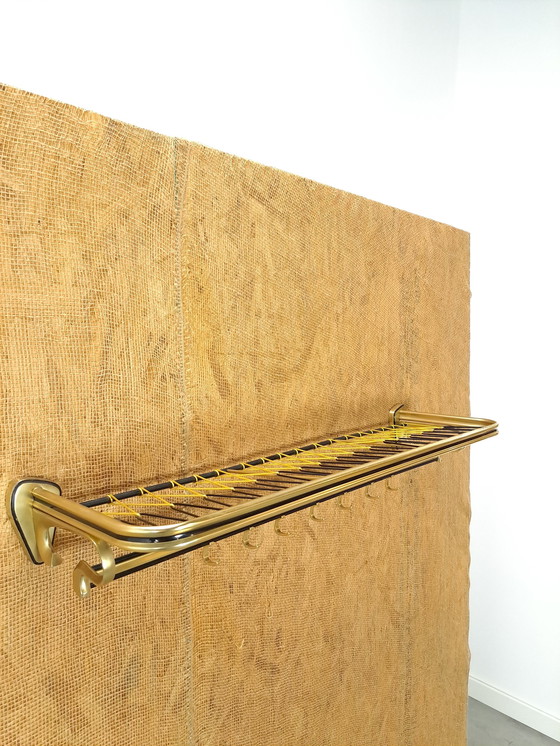 Image 1 of Train Coat Rack Gold Color With Hooks And Shelf, No. 3, Wall Coat Rack