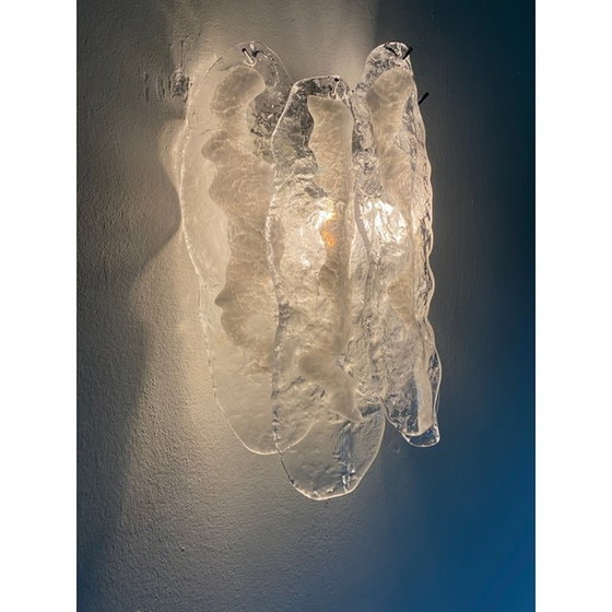 Image 1 of Set Of Two Transparent And White “Fiamma” Murano Glass Wall Sconces