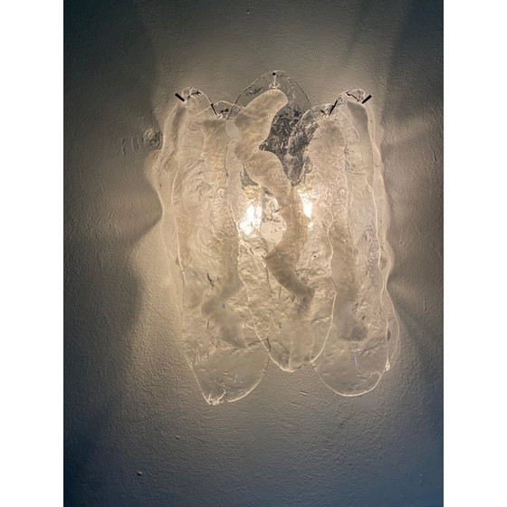 Image 1 of Set Of Two Transparent And White “Fiamma” Murano Glass Wall Sconces