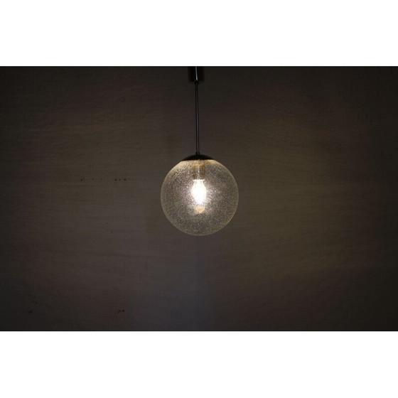 Image 1 of Vintage glass and brass pendant lamp, Czechoslovakia 1960