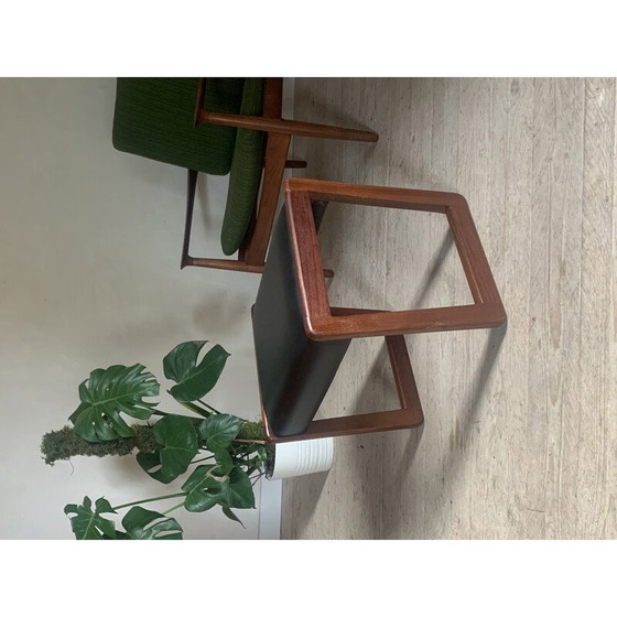 Image 1 of Vintage footstool in solid teak and skai