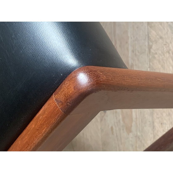 Image 1 of Vintage footstool in solid teak and skai