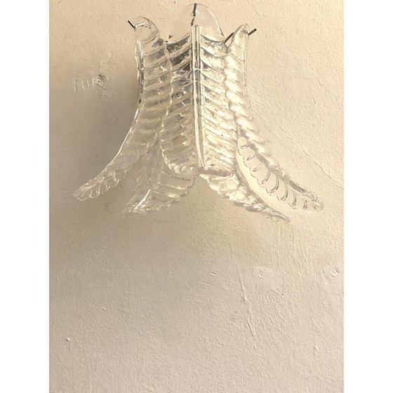 Image 1 of Set Of Two Contemporary Italian Transparent “Felci” Murano Glass Wall Sconce