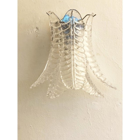 Image 1 of Set Of Two Contemporary Italian Transparent “Felci” Murano Glass Wall Sconce