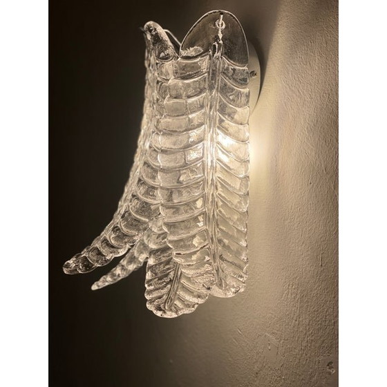 Image 1 of Set Of Two Contemporary Italian Transparent “Felci” Murano Glass Wall Sconce