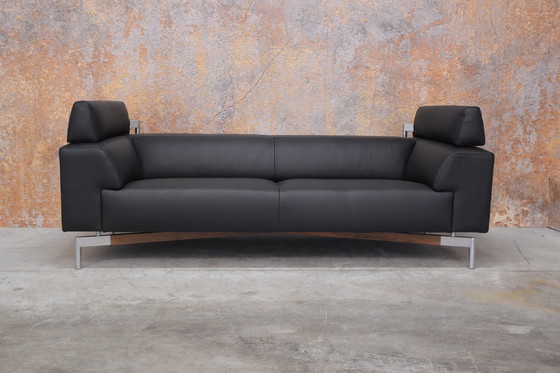 Image 1 of Refurbished black leather Leolux Howlo designer sofa