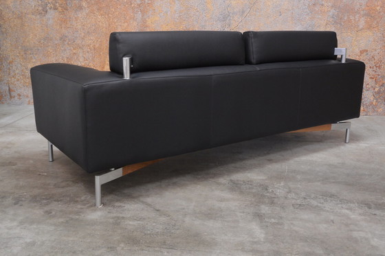 Image 1 of Refurbished black leather Leolux Howlo designer sofa