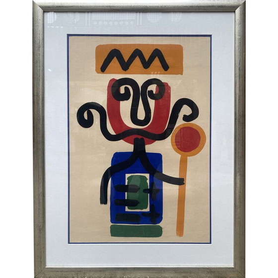 Image 1 of Vintage gouache on paper "The Mustachioed King" by Albert Chubac, 1960-1970