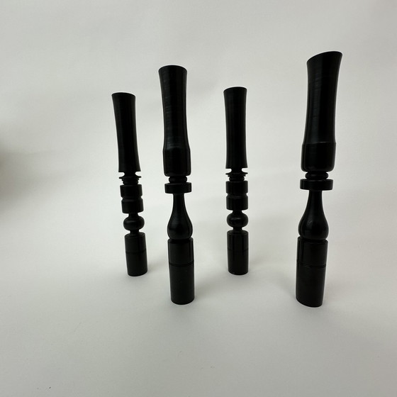 Image 1 of Set of 4 hand-turned candlesticks in ebony wood, 1900