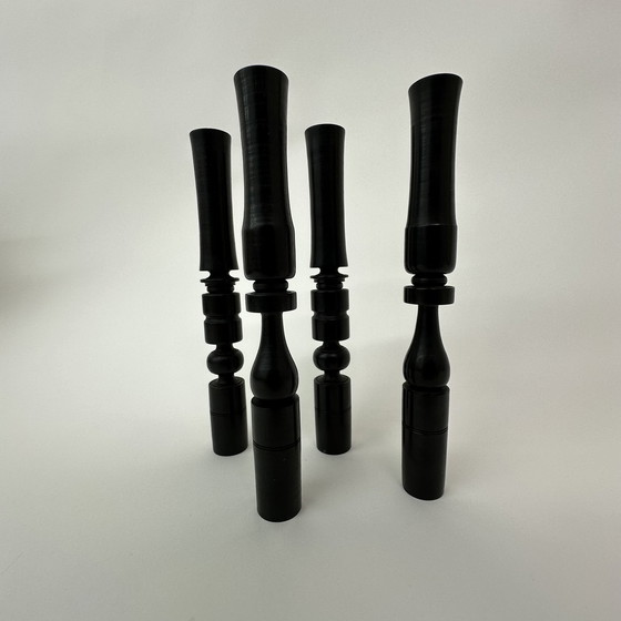 Image 1 of Set of 4 hand-turned candlesticks in ebony wood, 1900