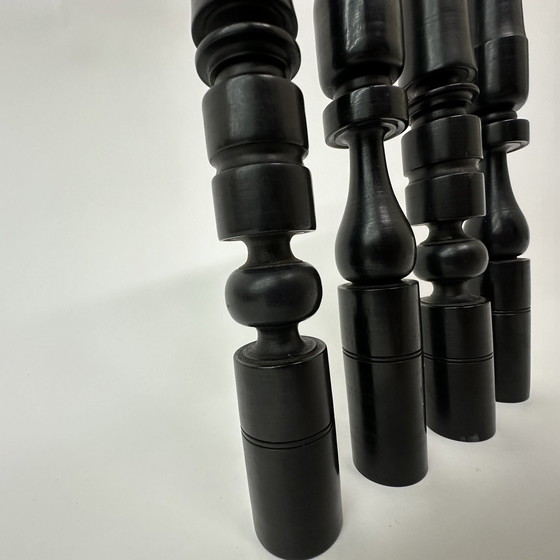 Image 1 of Set of 4 hand-turned candlesticks in ebony wood, 1900