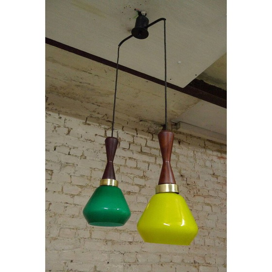 Image 1 of Vintage suspension in colour, opaline, brass and teak, Italy, 1950
