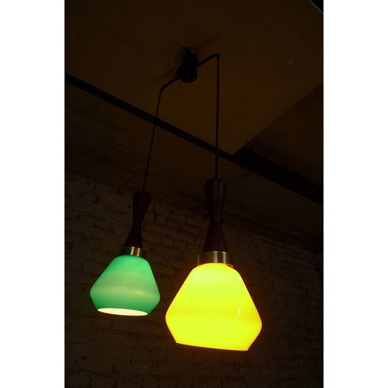 Image 1 of Vintage suspension in colour, opaline, brass and teak, Italy, 1950