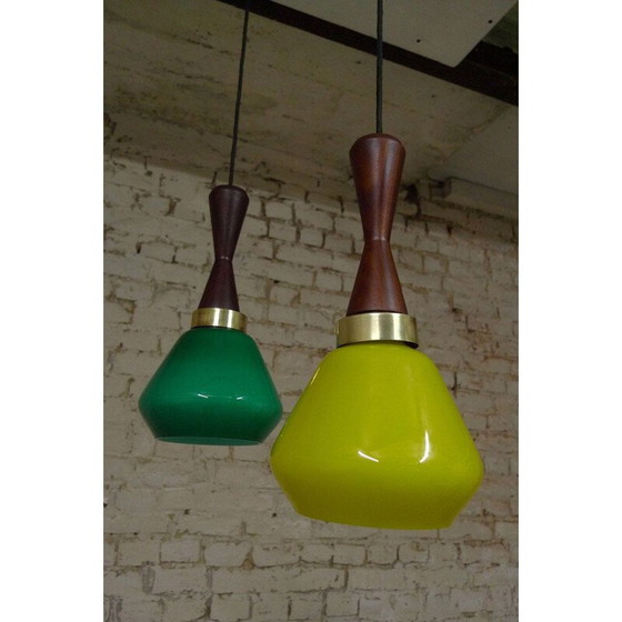 Image 1 of Vintage suspension in colour, opaline, brass and teak, Italy, 1950
