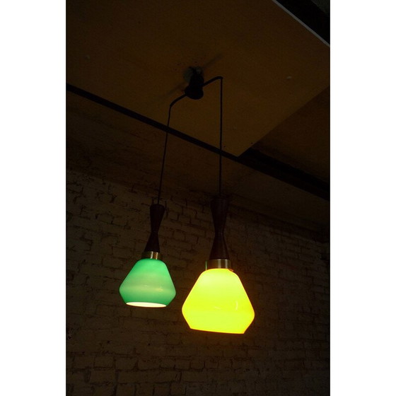 Image 1 of Vintage suspension in colour, opaline, brass and teak, Italy, 1950