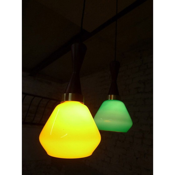 Image 1 of Vintage suspension in colour, opaline, brass and teak, Italy, 1950