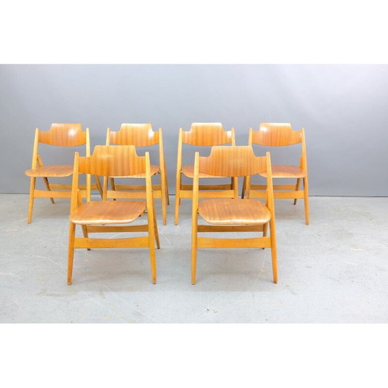 Image 1 of Set of 6 vintage SE18 folding wooden chairs by Egon Eiermann for Wilde and Spieth, Germany