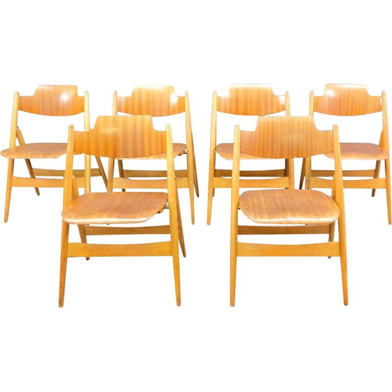 Image 1 of Set of 6 vintage SE18 folding wooden chairs by Egon Eiermann for Wilde and Spieth, Germany