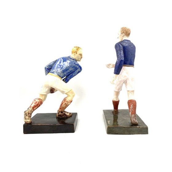 Image 1 of Pair of vintage sculptures of rugby players by Willy Wuilleumier for G.A.M, France 1940