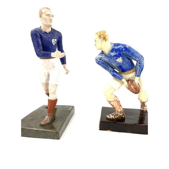 Image 1 of Pair of vintage sculptures of rugby players by Willy Wuilleumier for G.A.M, France 1940