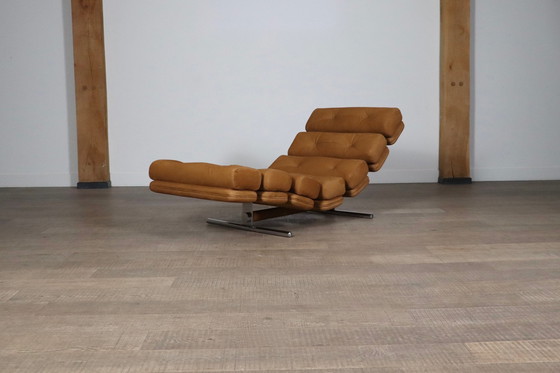 Image 1 of Chaise longue Ric Deforche en cuir nubuck fauve pour Gervan, Belgique 1970