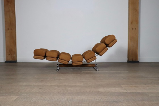 Image 1 of Chaise longue Ric Deforche en cuir nubuck fauve pour Gervan, Belgique 1970