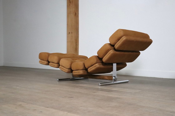 Image 1 of Ric Deforche Lounge Chair In Tan Nubuck Leather For Gervan, Belgium 1970s