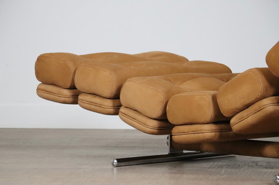 Image 1 of Ric Deforche Lounge Chair In Tan Nubuck Leather For Gervan, Belgium 1970s