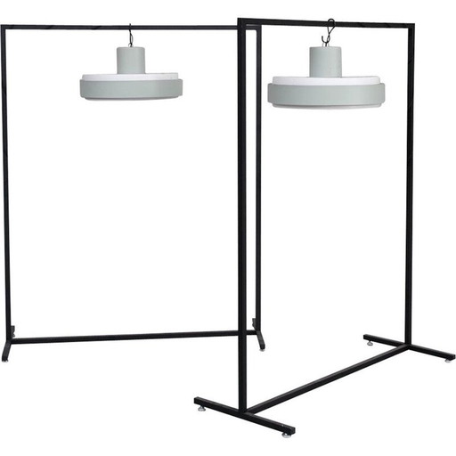 Vintage steel and glass suspension lamp by Raak, Netherlands 1960