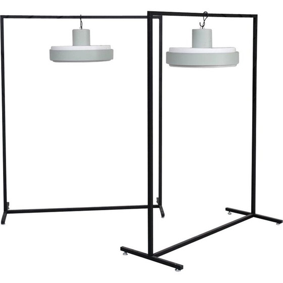 Image 1 of Vintage steel and glass suspension lamp by Raak, Netherlands 1960